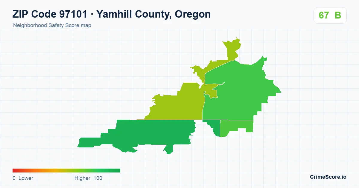ZIP Code 97101 in Yamhill County, Oregon neighborhood Safety Score map