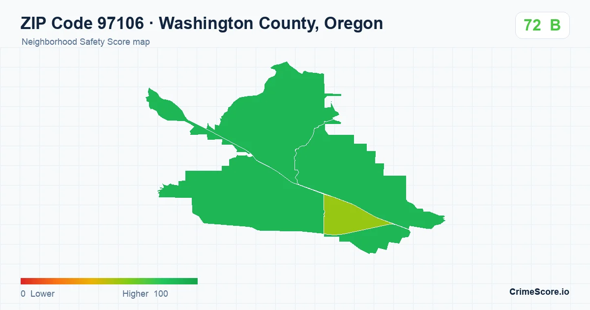 ZIP Code 97106 in Washington County, Oregon neighborhood Safety Score map