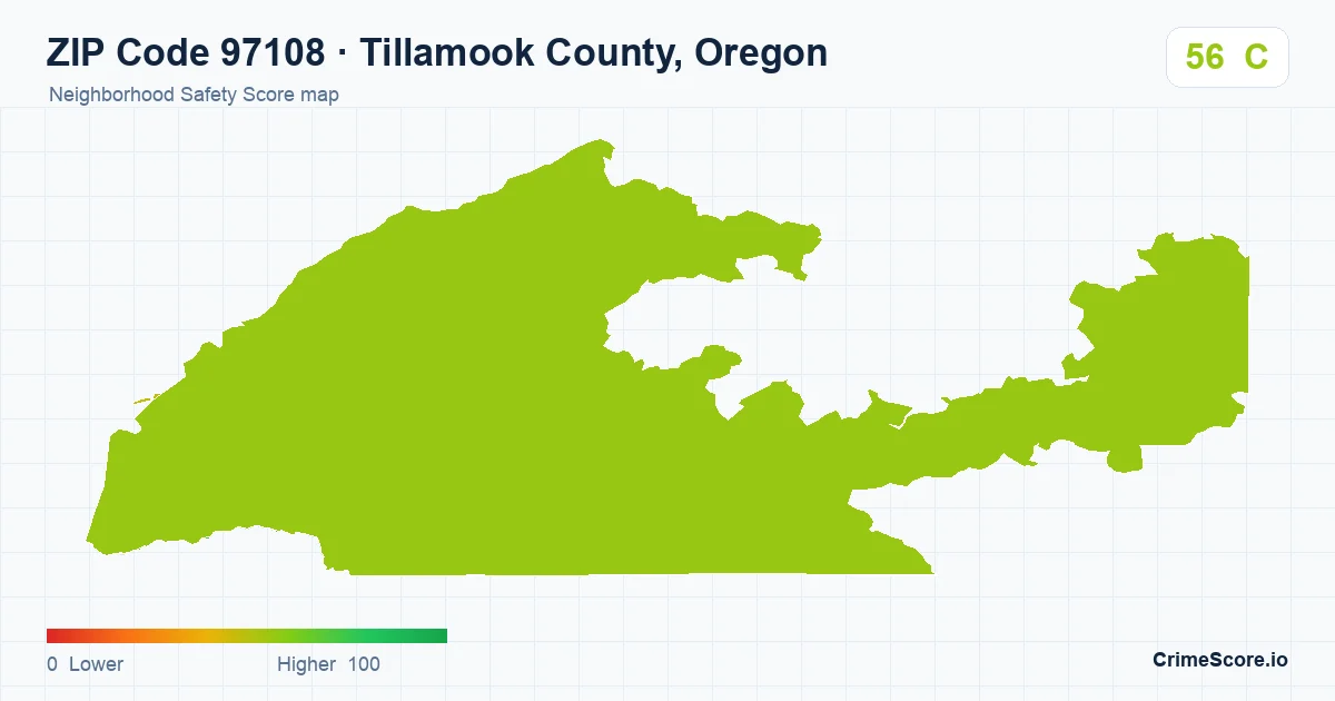 ZIP Code 97108 in Tillamook County, Oregon neighborhood Safety Score map
