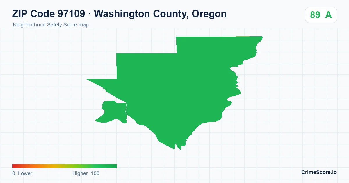 ZIP Code 97109 in Washington County, Oregon neighborhood Safety Score map
