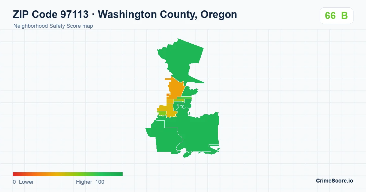 ZIP Code 97113 in Washington County, Oregon neighborhood Safety Score map