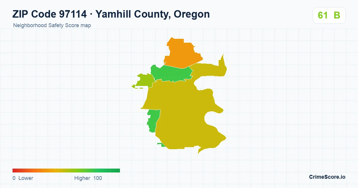 ZIP Code 97114 in Yamhill County, Oregon neighborhood Safety Score map