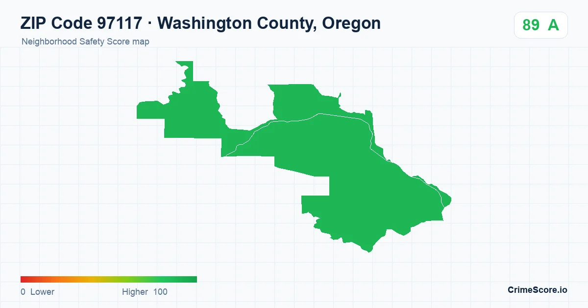 ZIP Code 97117 in Washington County, Oregon neighborhood Safety Score map