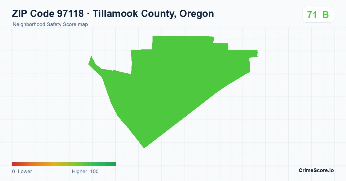 ZIP Code 97118 in Tillamook County, Oregon neighborhood Safety Score map