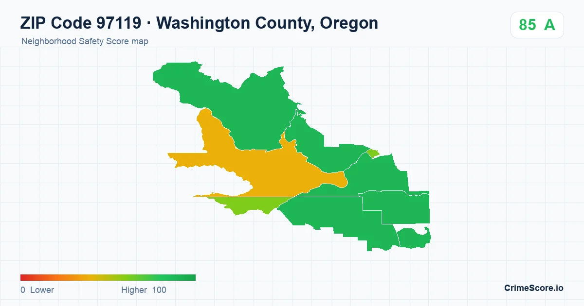 ZIP Code 97119 in Washington County, Oregon neighborhood Safety Score map