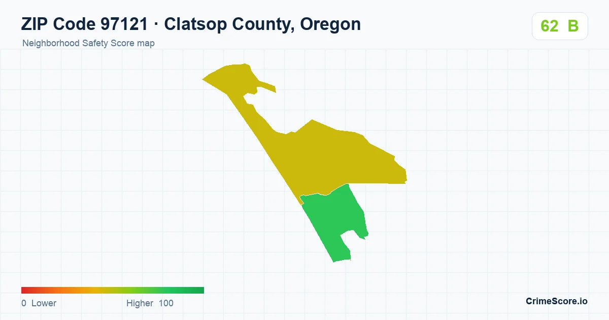 ZIP Code 97121 in Clatsop County, Oregon neighborhood Safety Score map