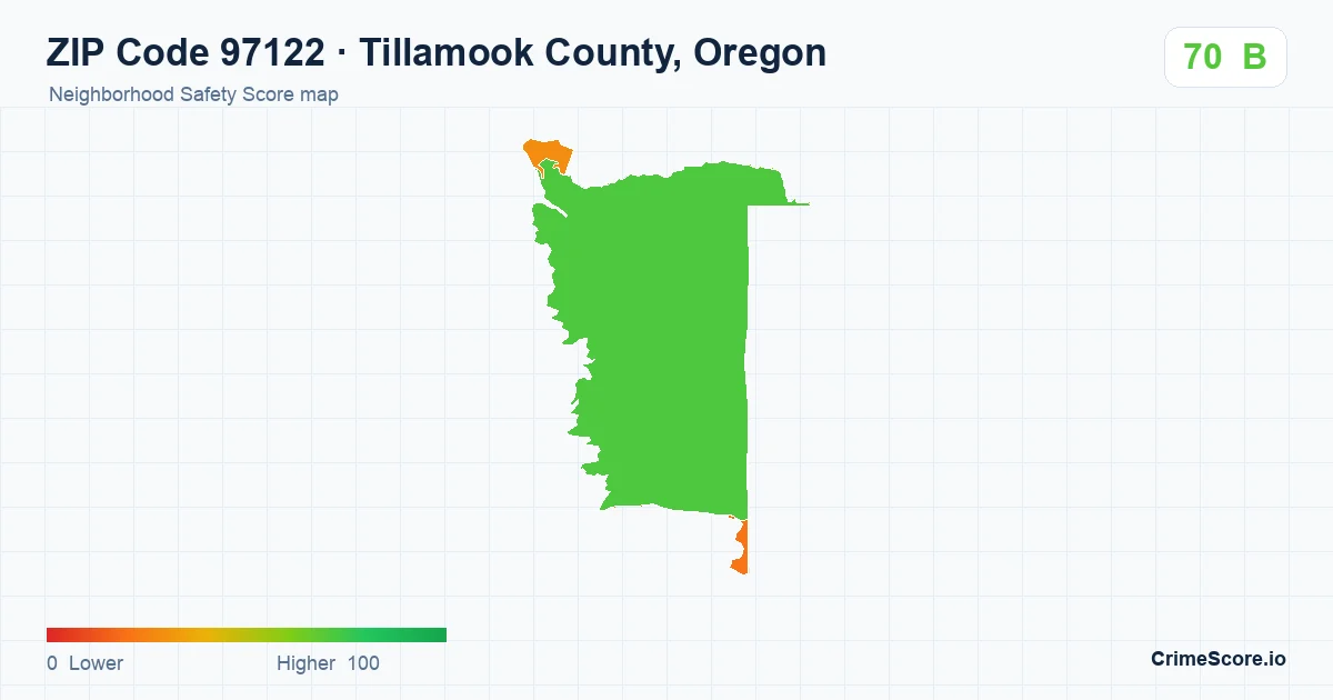ZIP Code 97122 in Tillamook County, Oregon neighborhood Safety Score map