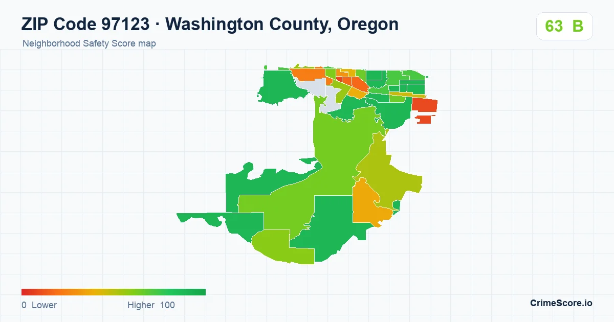 ZIP Code 97123 in Washington County, Oregon neighborhood Safety Score map