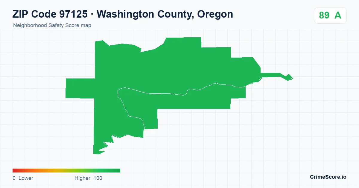 ZIP Code 97125 in Washington County, Oregon neighborhood Safety Score map