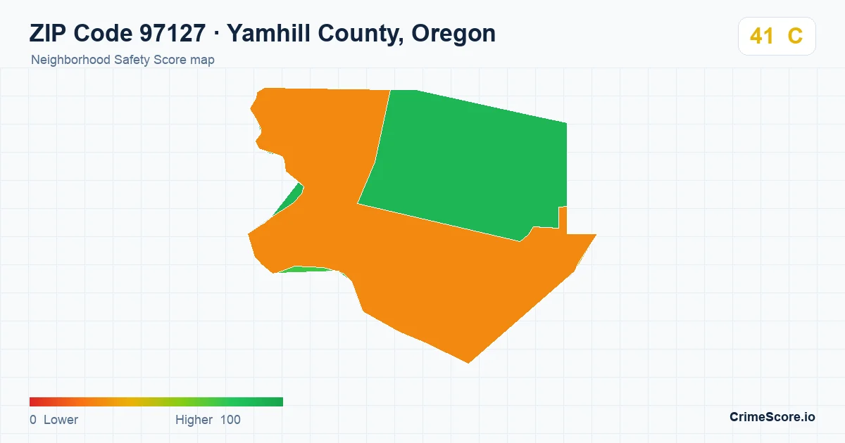 ZIP Code 97127 in Yamhill County, Oregon neighborhood Safety Score map