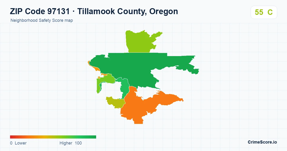ZIP Code 97131 in Tillamook County, Oregon neighborhood Safety Score map