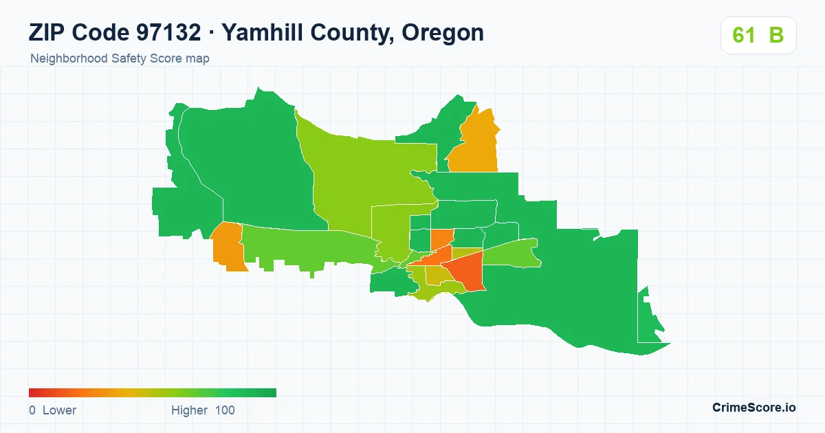 ZIP Code 97132 in Yamhill County, Oregon neighborhood Safety Score map