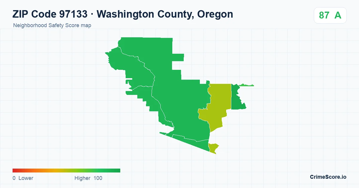 ZIP Code 97133 in Washington County, Oregon neighborhood Safety Score map