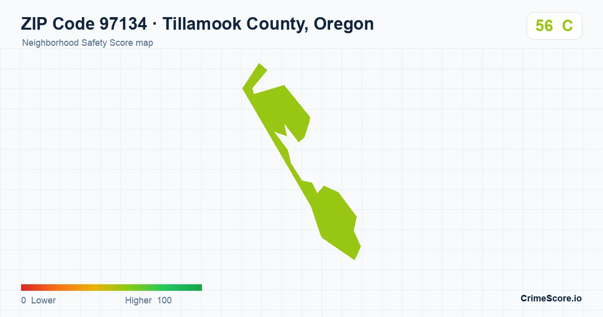 ZIP Code 97134 in Tillamook County, Oregon neighborhood Safety Score map