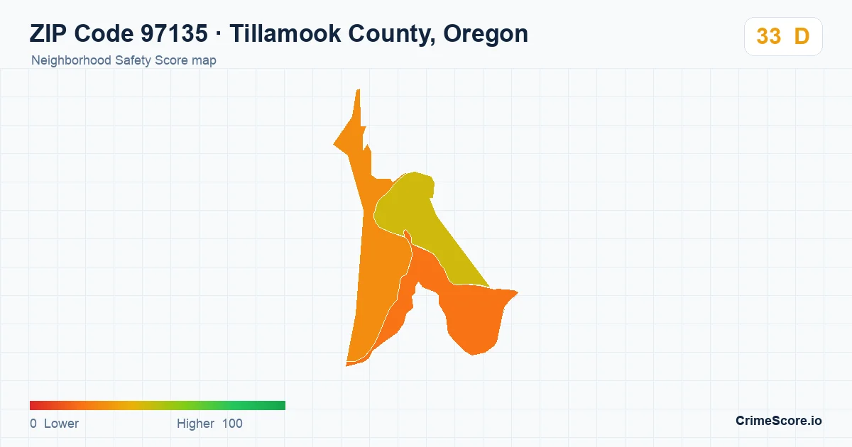 ZIP Code 97135 in Tillamook County, Oregon neighborhood Safety Score map