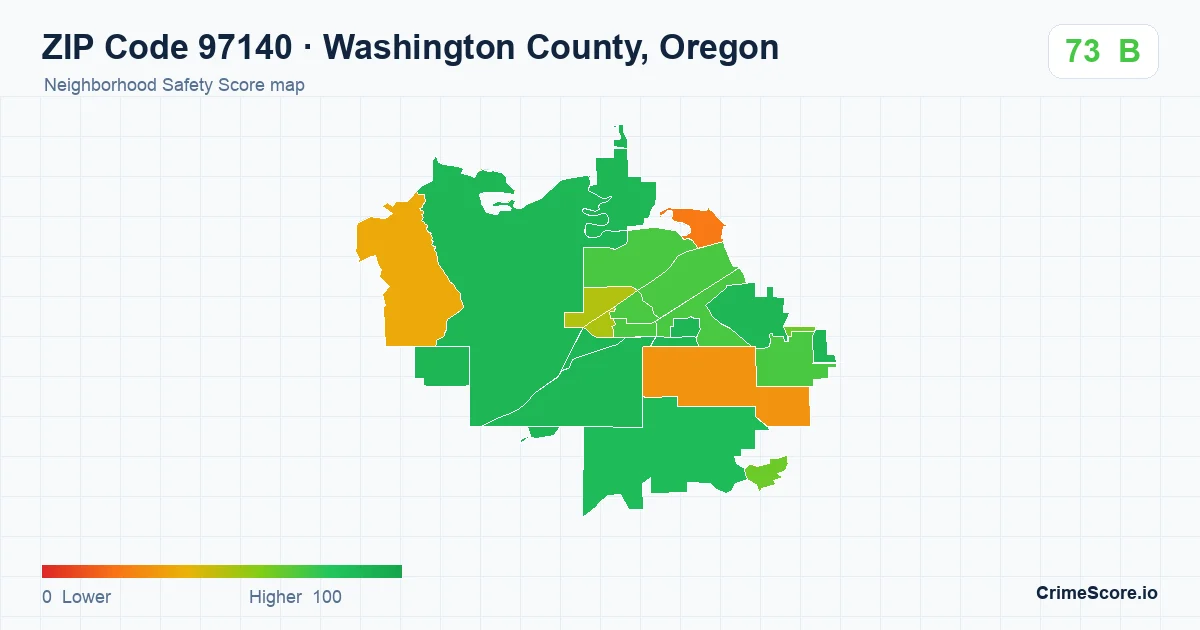 ZIP Code 97140 in Washington County, Oregon neighborhood Safety Score map