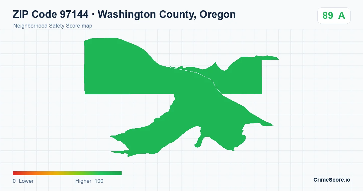 ZIP Code 97144 in Washington County, Oregon neighborhood Safety Score map