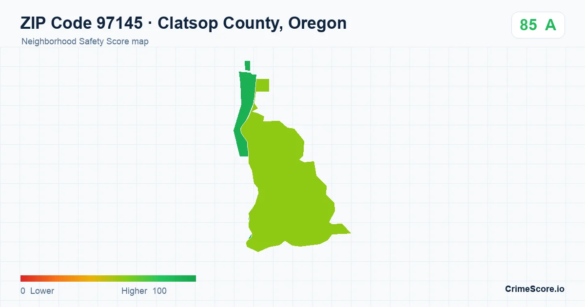 ZIP Code 97145 in Clatsop County, Oregon neighborhood Safety Score map