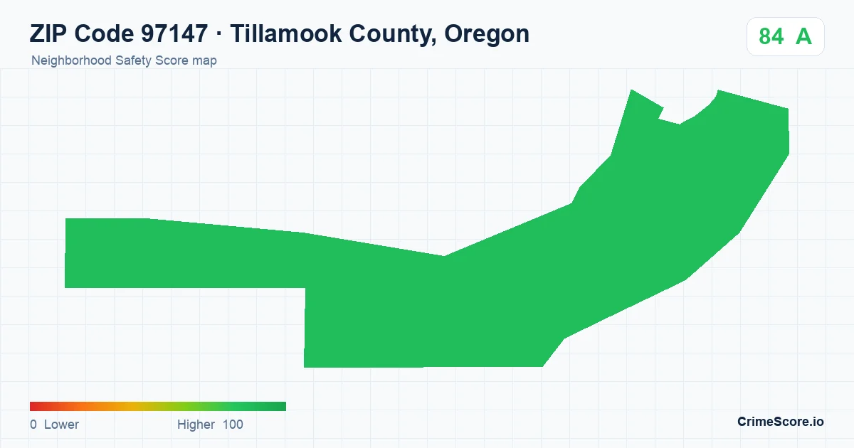 ZIP Code 97147 in Tillamook County, Oregon neighborhood Safety Score map