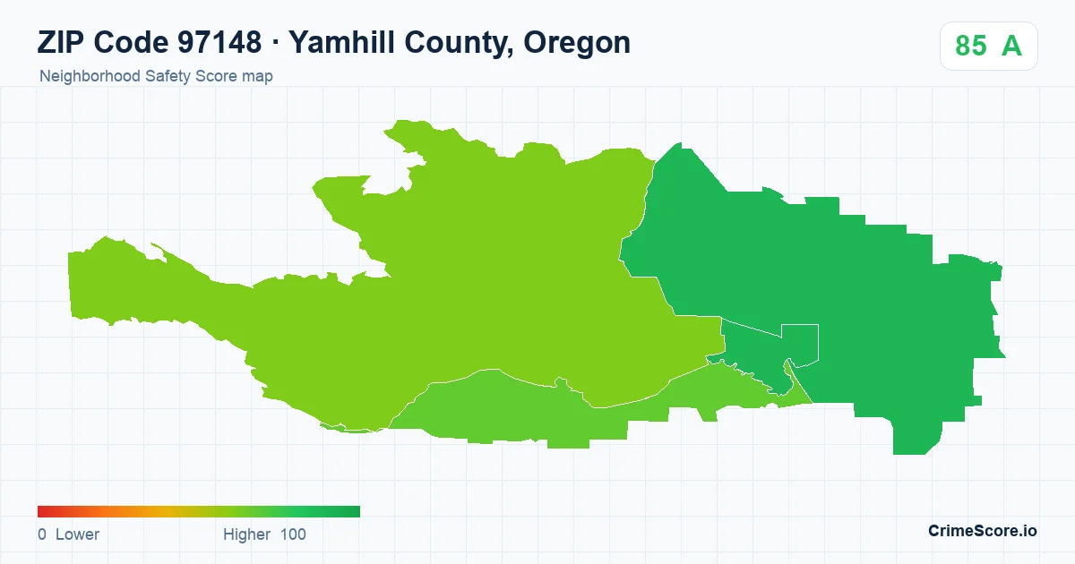 ZIP Code 97148 in Yamhill County, Oregon neighborhood Safety Score map