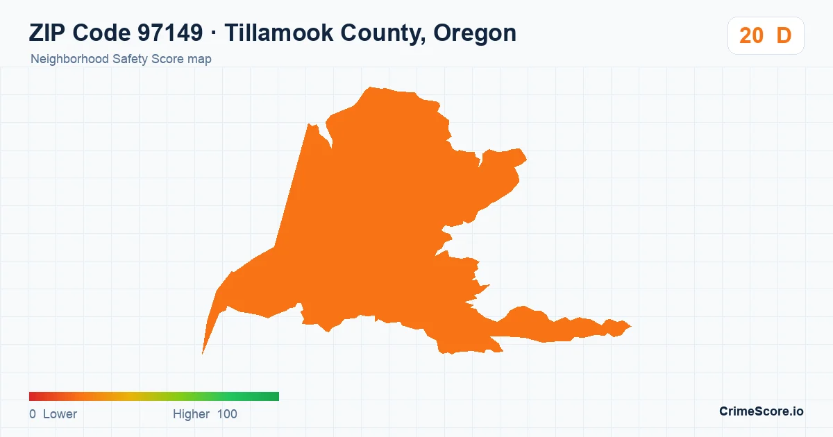 ZIP Code 97149 in Tillamook County, Oregon neighborhood Safety Score map