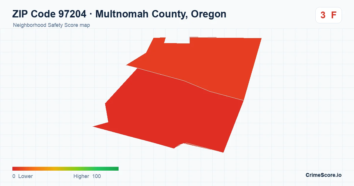 ZIP Code 97204 in Multnomah County, Oregon neighborhood Safety Score map