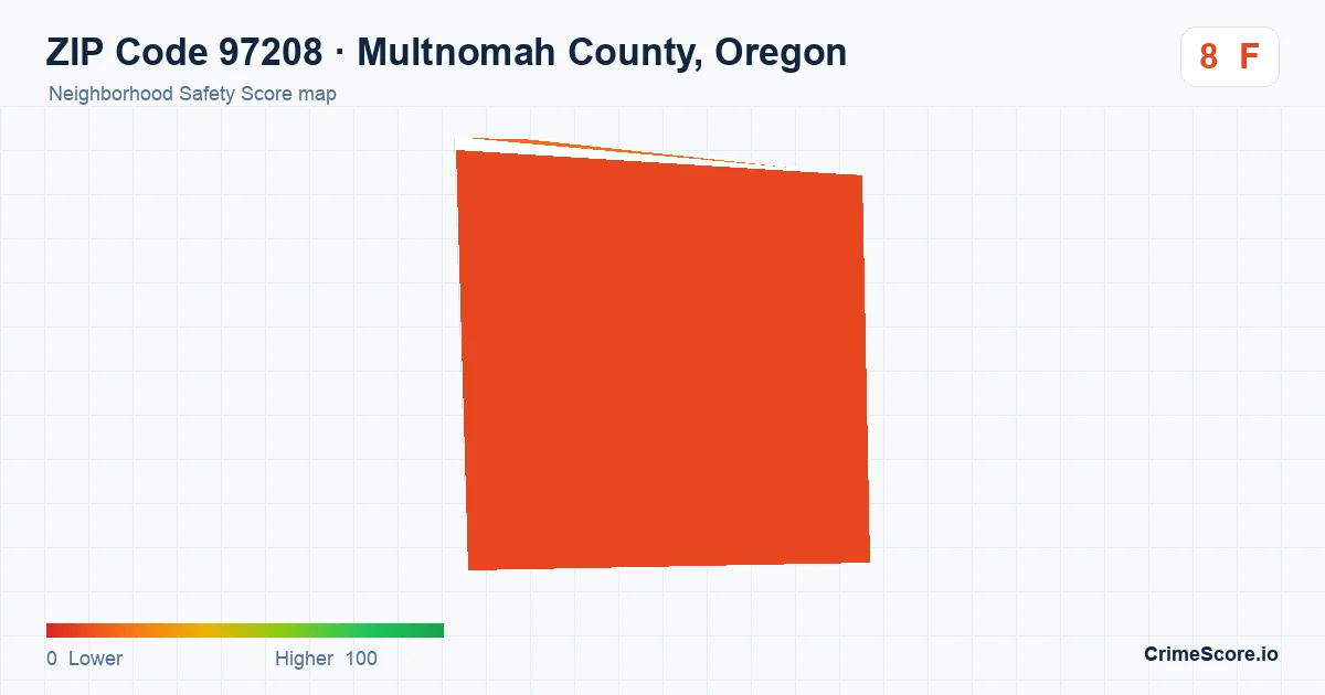 ZIP Code 97208 in Multnomah County, Oregon neighborhood Safety Score map