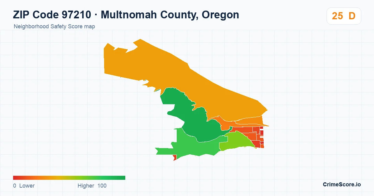 ZIP Code 97210 in Multnomah County, Oregon neighborhood Safety Score map