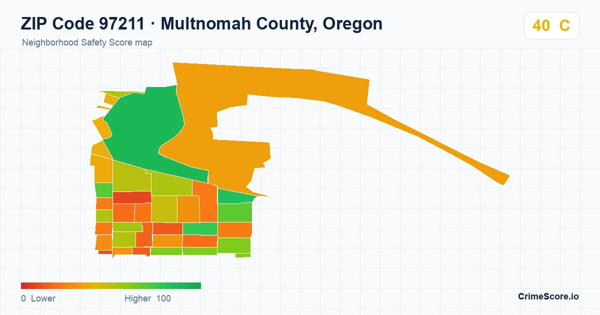 ZIP Code 97211 in Multnomah County, Oregon neighborhood Safety Score map