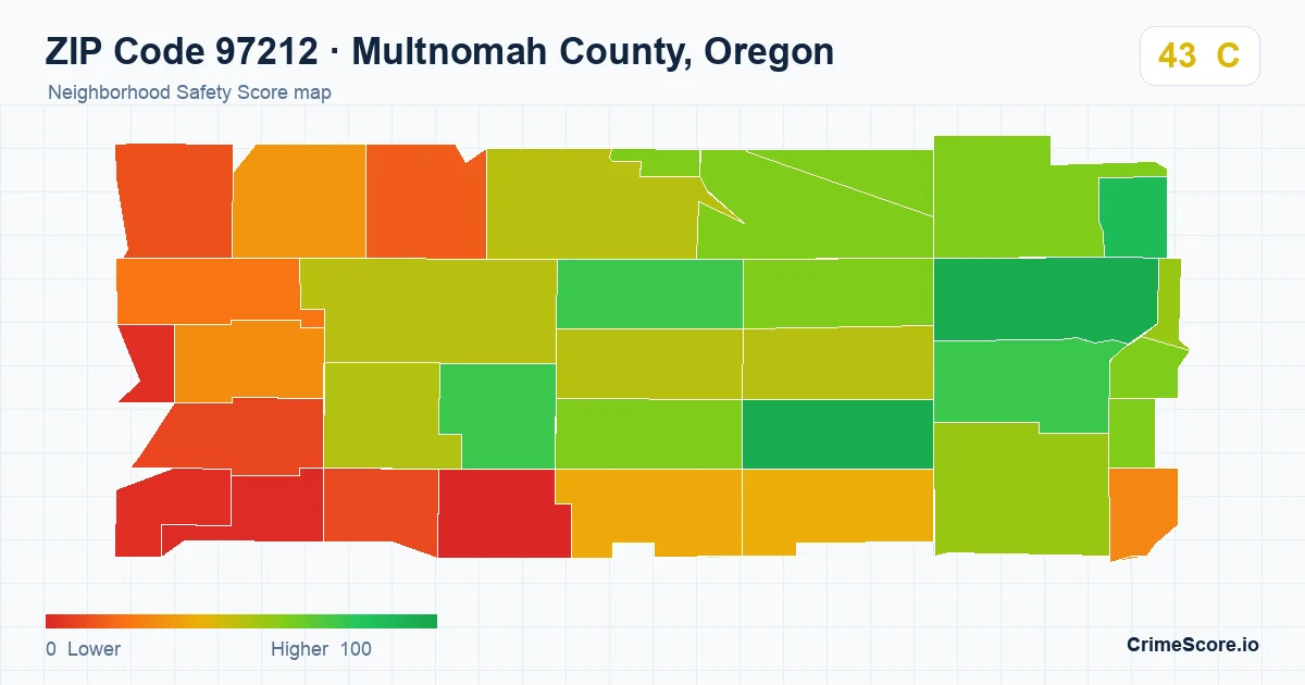 ZIP Code 97212 in Multnomah County, Oregon neighborhood Safety Score map