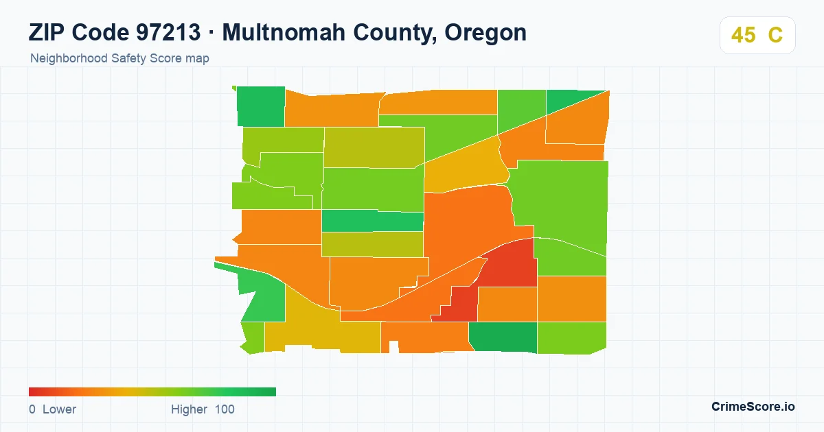 ZIP Code 97213 in Multnomah County, Oregon neighborhood Safety Score map