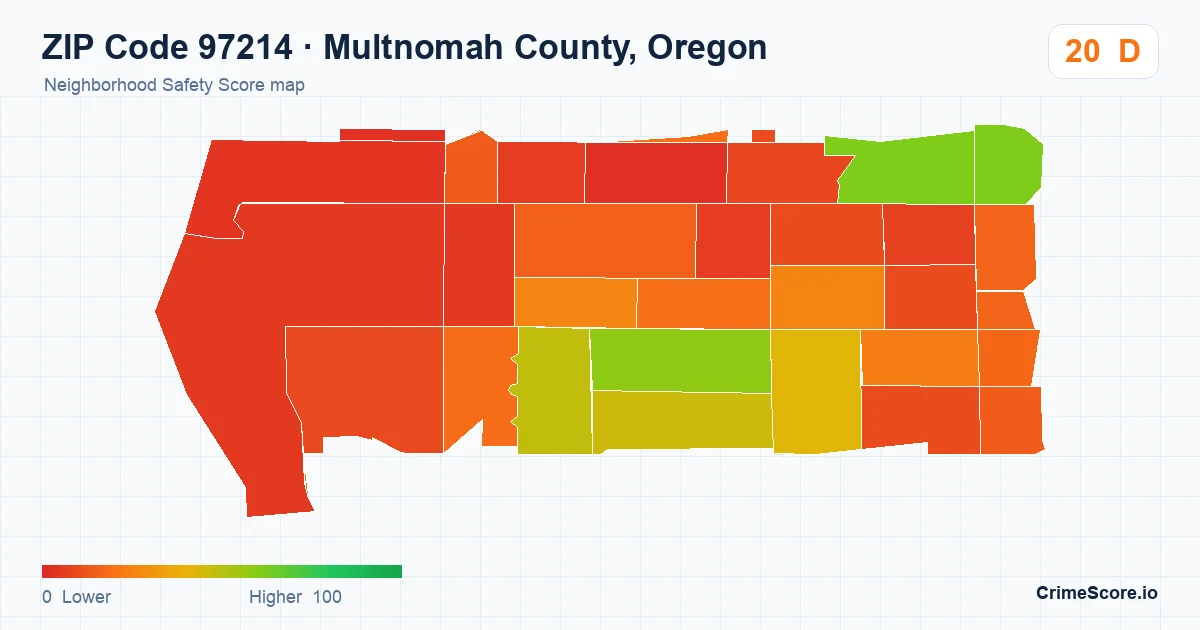 ZIP Code 97214 in Multnomah County, Oregon neighborhood Safety Score map