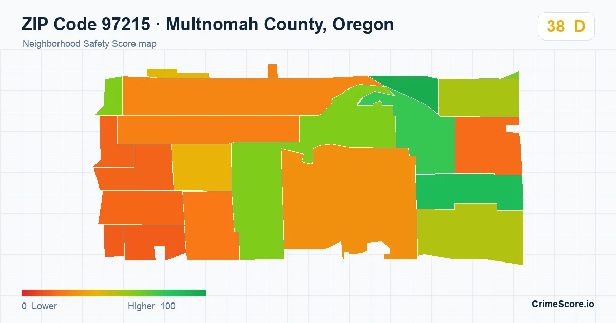 ZIP Code 97215 in Multnomah County, Oregon neighborhood Safety Score map