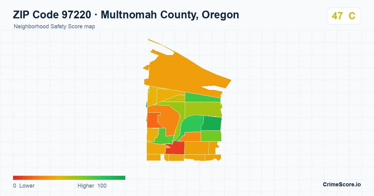 ZIP Code 97220 in Multnomah County, Oregon neighborhood Safety Score map