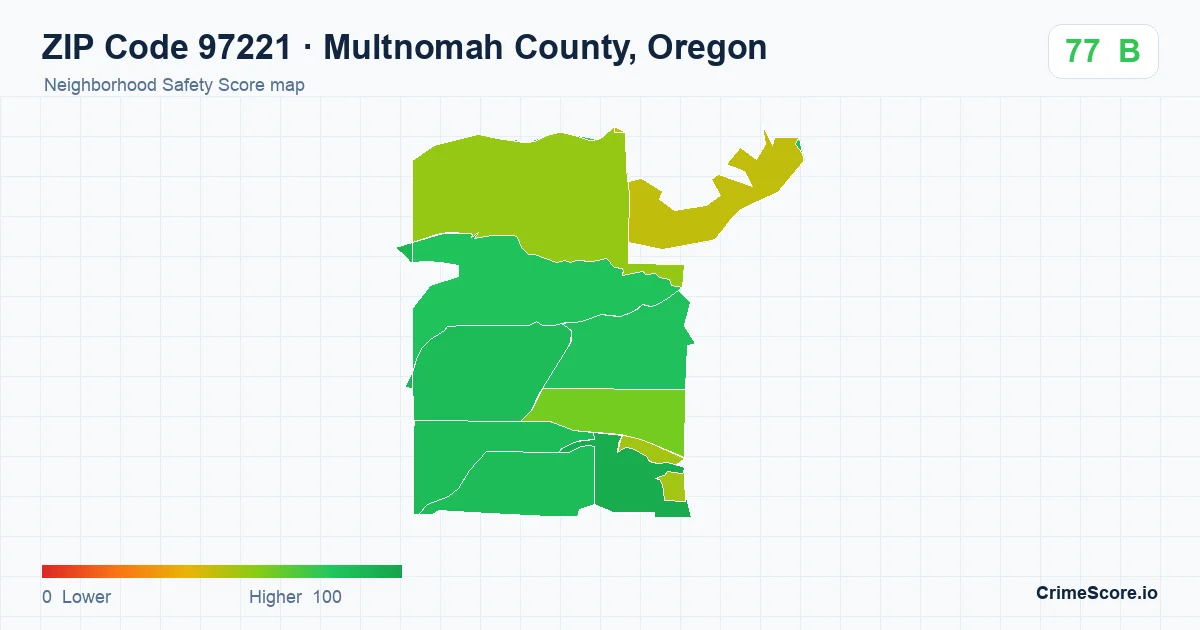 ZIP Code 97221 in Multnomah County, Oregon neighborhood Safety Score map