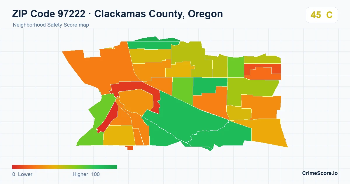 ZIP Code 97222 in Clackamas County, Oregon neighborhood Safety Score map