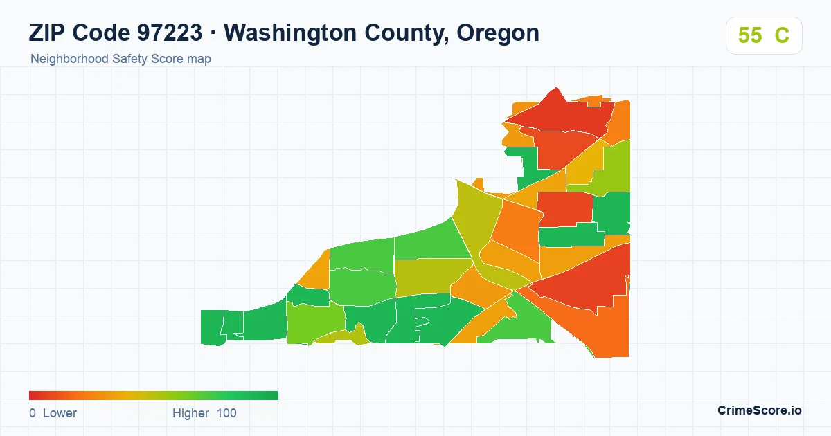 ZIP Code 97223 in Washington County, Oregon neighborhood Safety Score map