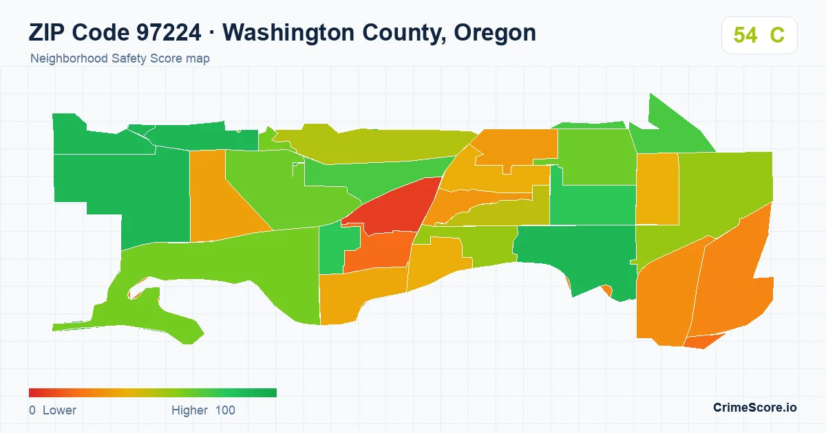 ZIP Code 97224 in Washington County, Oregon neighborhood Safety Score map