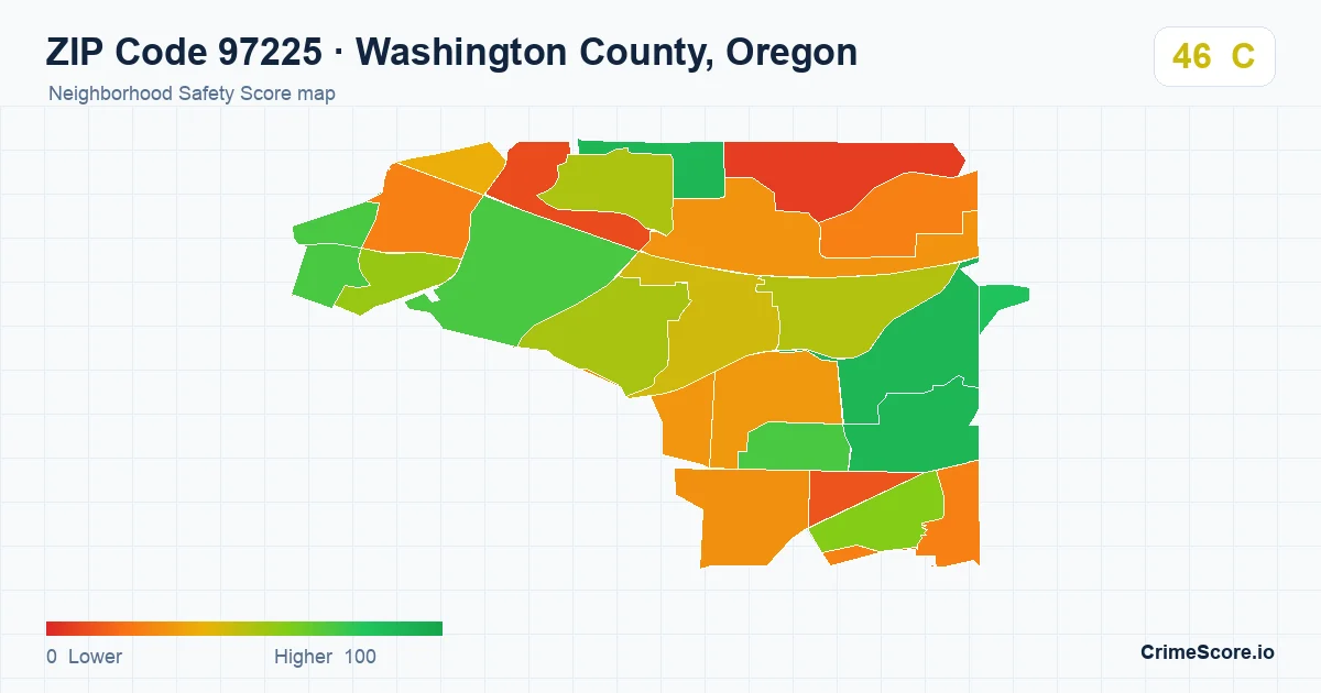 ZIP Code 97225 in Washington County, Oregon neighborhood Safety Score map