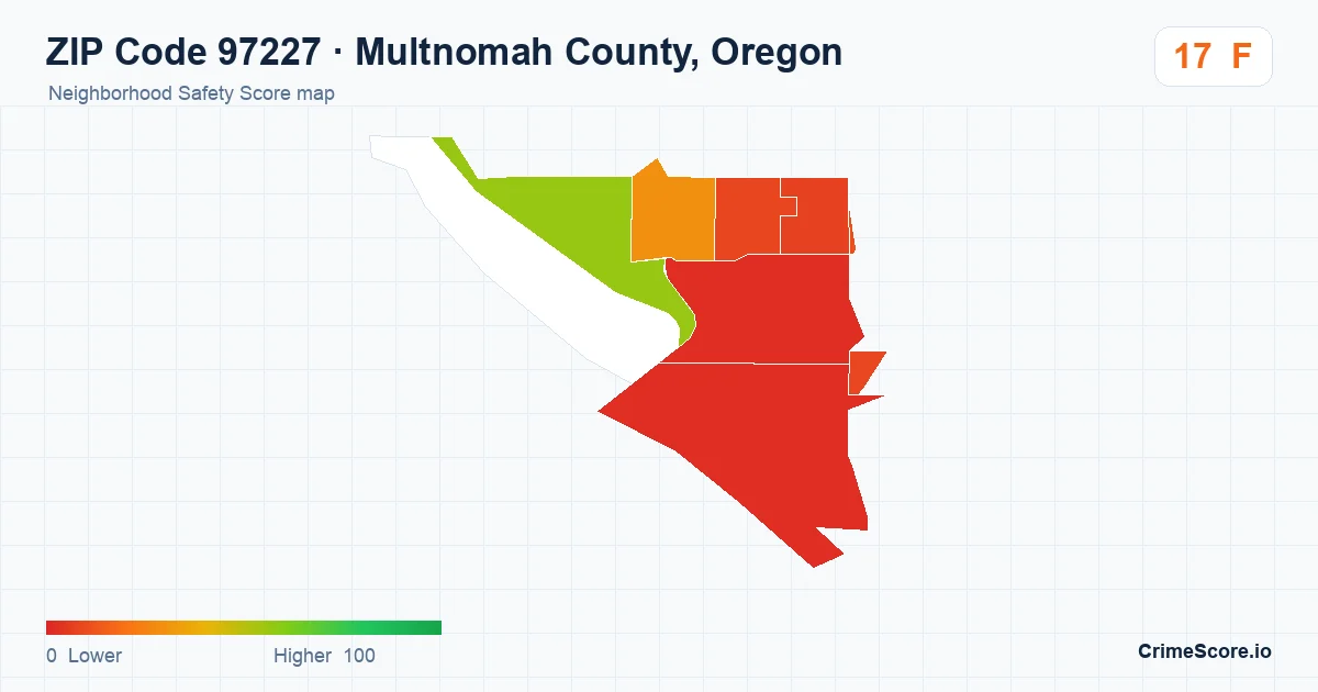 ZIP Code 97227 in Multnomah County, Oregon neighborhood Safety Score map
