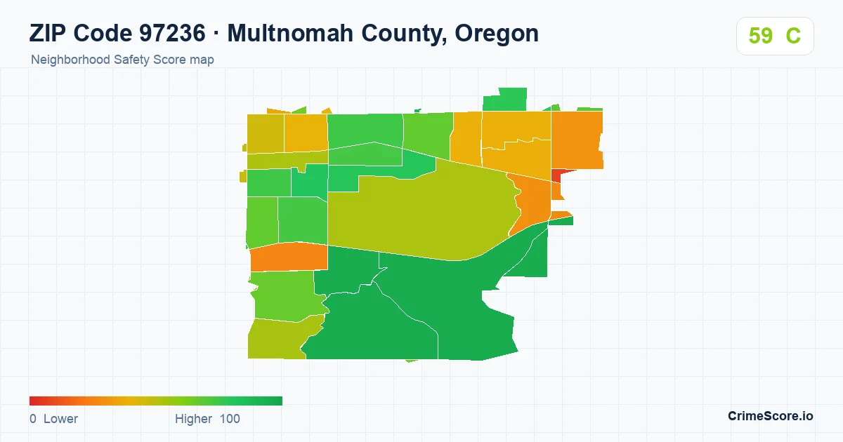 ZIP Code 97236 in Multnomah County, Oregon neighborhood Safety Score map