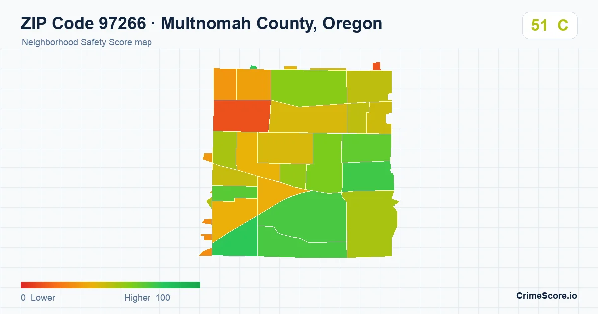 ZIP Code 97266 in Multnomah County, Oregon neighborhood Safety Score map