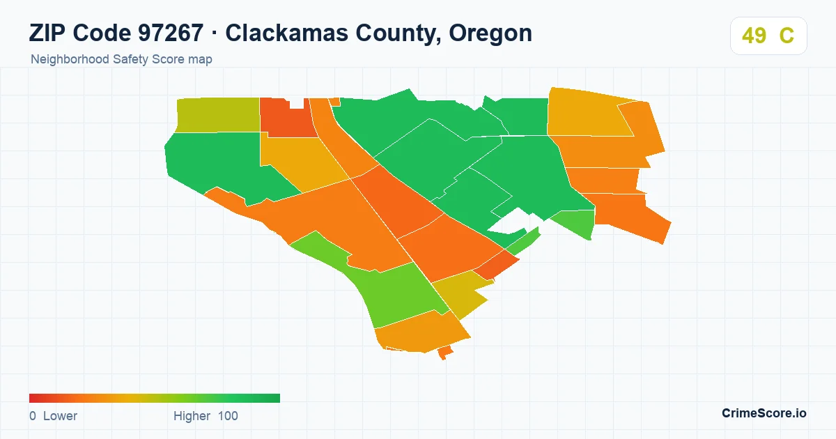ZIP Code 97267 in Clackamas County, Oregon neighborhood Safety Score map