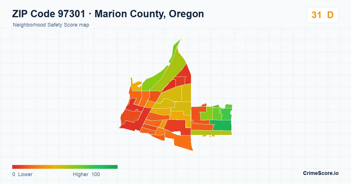 ZIP Code 97301 in Marion County, Oregon neighborhood Safety Score map