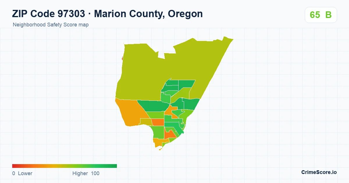 ZIP Code 97303 in Marion County, Oregon neighborhood Safety Score map