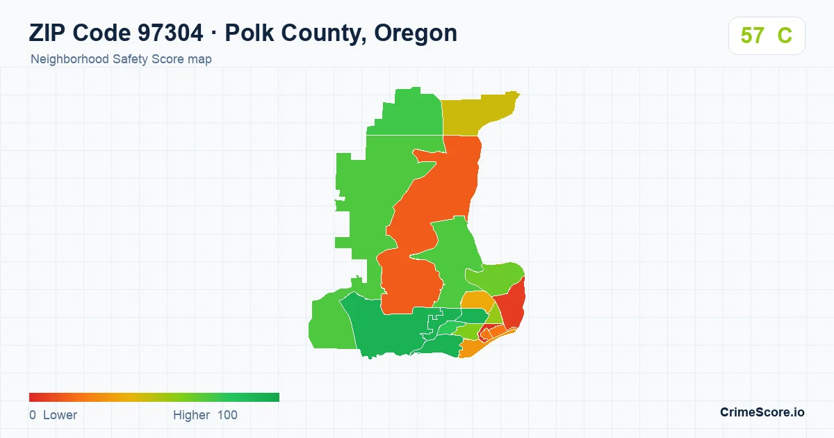 ZIP Code 97304 in Polk County, Oregon neighborhood Safety Score map