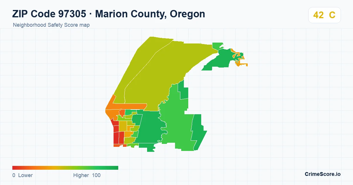 ZIP Code 97305 in Marion County, Oregon neighborhood Safety Score map