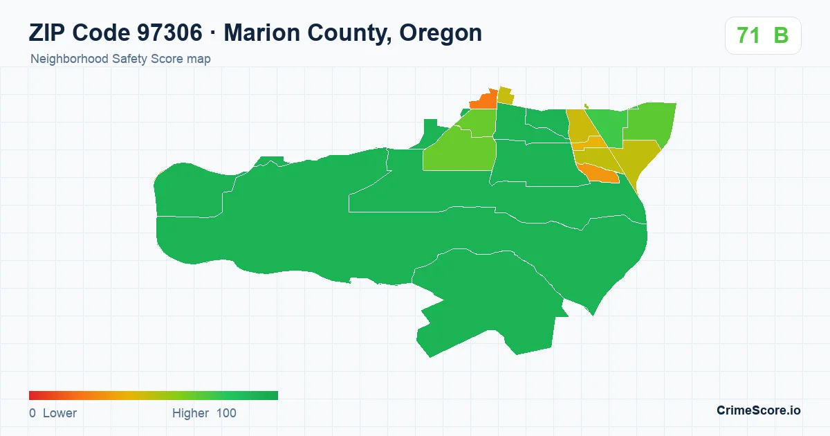 ZIP Code 97306 in Marion County, Oregon neighborhood Safety Score map