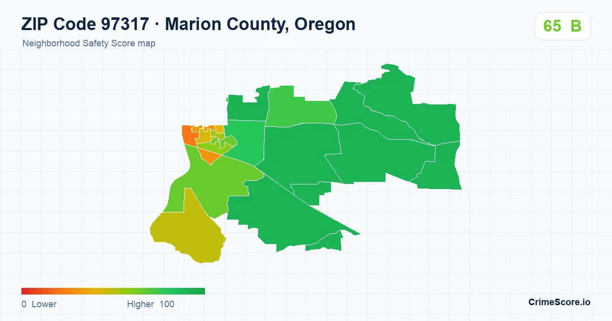 ZIP Code 97317 in Marion County, Oregon neighborhood Safety Score map