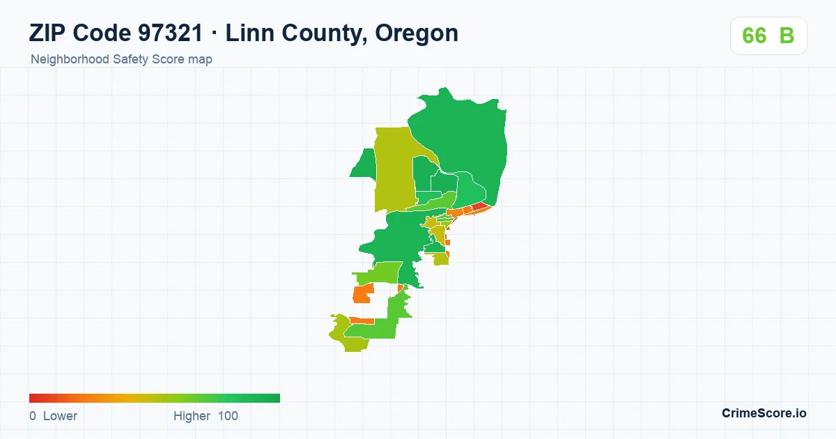 ZIP Code 97321 in Linn County, Oregon neighborhood Safety Score map